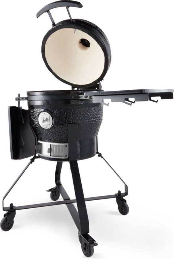 Maxima Premium Kamado BBQ 18 inch Ø 46 cm Houtskoolbarbecue Grillen Roken Bakken Stomen Kooktoestel Egg Barbecue Zwart 100 cm hoog