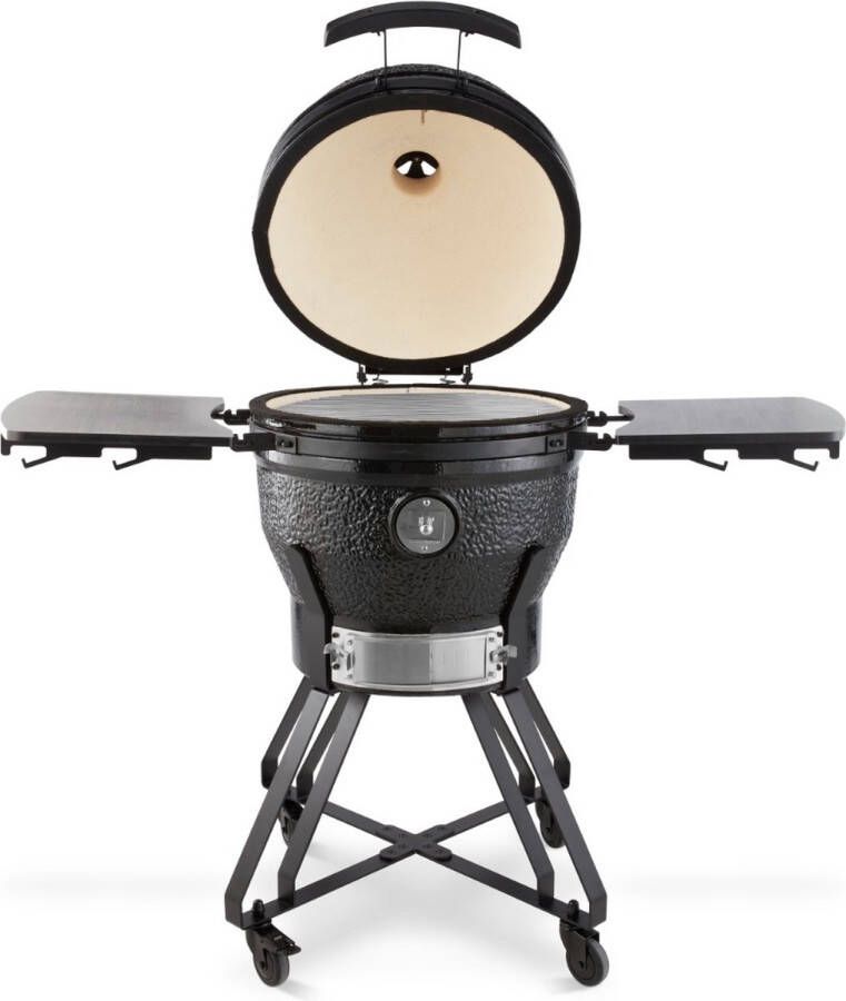 Maxima Premium Kamado BBQ 22 inch Ø 56 cm Houtskoolbarbecue Grillen Roken Bakken Stomen Kooktoestel Egg Barbecue Zwart 100 cm hoog