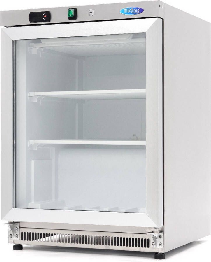 Maxima Vrieskast 200 L Rvs met Glazen Deur Professionele Vriezer Diepvries met Vaste Roosters Tafelmodel