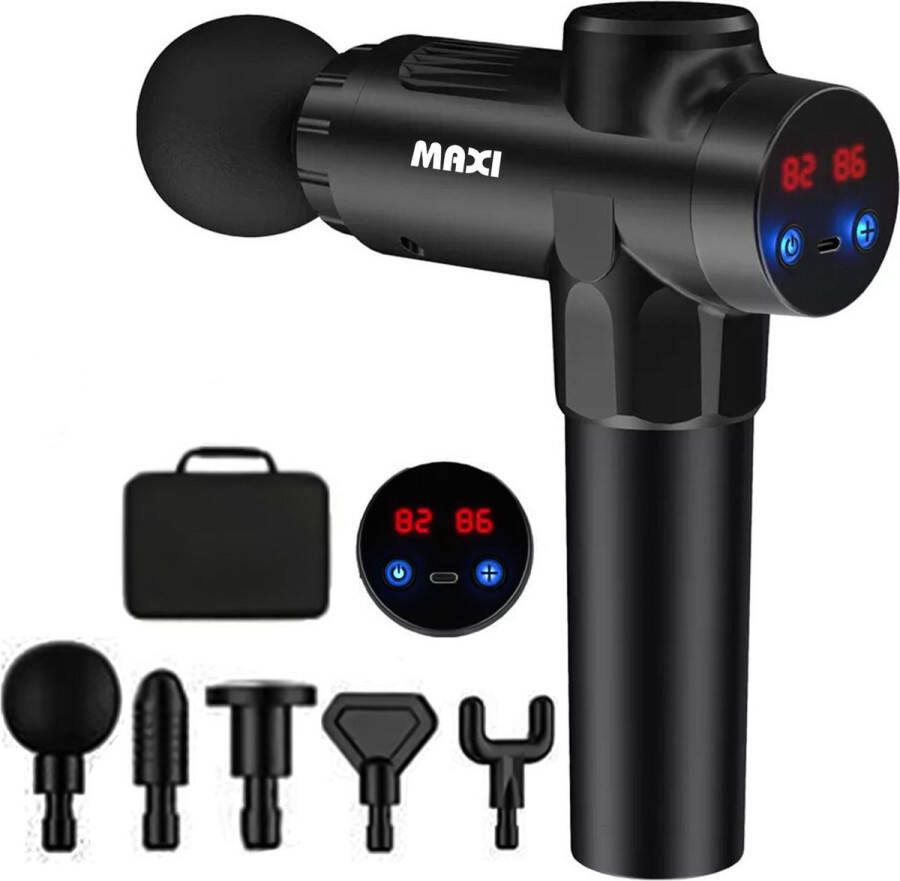 Maximania Maxi Masseur Pro 99 Snelheden 5 Kopjes Massage Gun Spierherstel Blessure herstel Massage Met Scherm Inclusief opbergtas 10 Uur Batterijduur