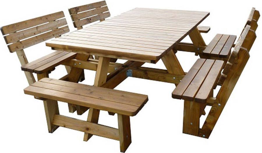 MaximaVida luxe houten picknicktafel Tallinn 300 cm met 4 rugleuningen