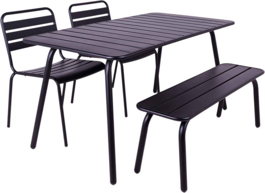 MaximaVida metalen tuinset Max 150 cm zwart -1 tafel 2 stoelen 1 bank zonder rugleuning