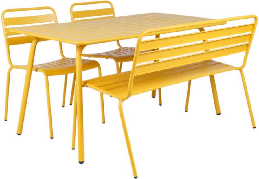 MaximaVida metalen tuinset Max okergeel 150 cm – 1 tafel met 2 stoelen en 1 bank