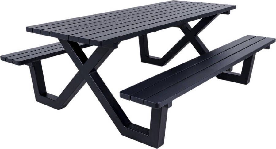 MaximaVida picknicktafel New York 200 cm blackwash metalen onderstel