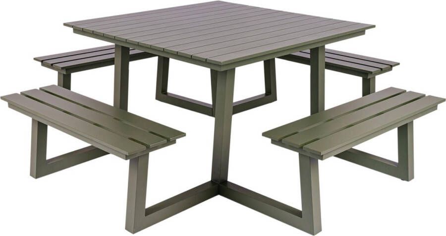 MaximaVida Vierkante Aluminium Picknicktafel Dex 215 Cm Olijfgroen Lage Instap