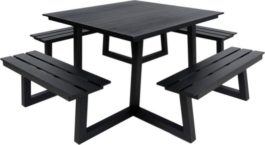 MaximaVida vierkante aluminium picknicktafel Dex 215 cm zwart lage instap