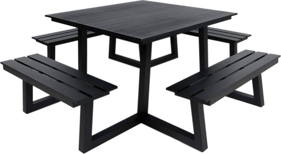 MaximaVida Vierkante Aluminium Picknicktafel Dex 215 Cm Zwart Lage Instap
