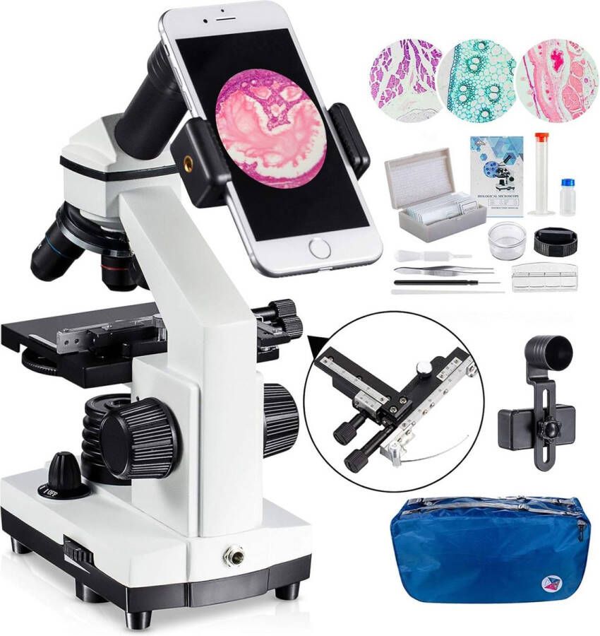 MAXLAPTER Microscoop voor Kinderen en Studenten 100X-2000X Monoculaire Microscoop met Mechanisch Platform en Telefoonadapter