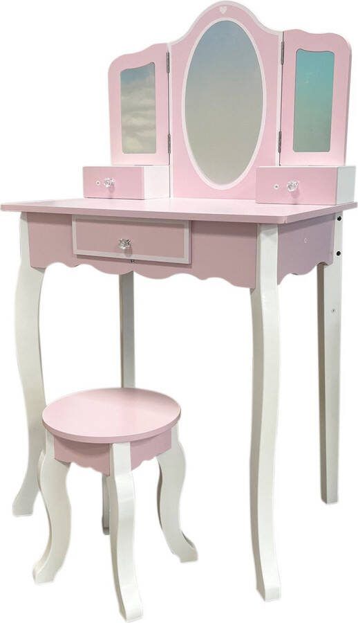 Maxx kidz Kaptafel Make up opmaaktafel met krukje – Roze & Wit