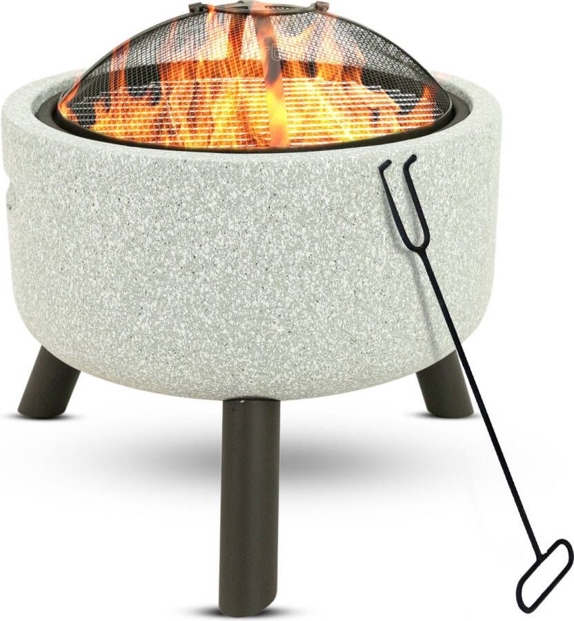 MaxxGarden Aracas Vuurschaal Tuinhaard Vuurkorf BBQ Terrasverwarmer Terrasverwarming Sfeerhaard Marmerlook 45x45x45 cm Wit