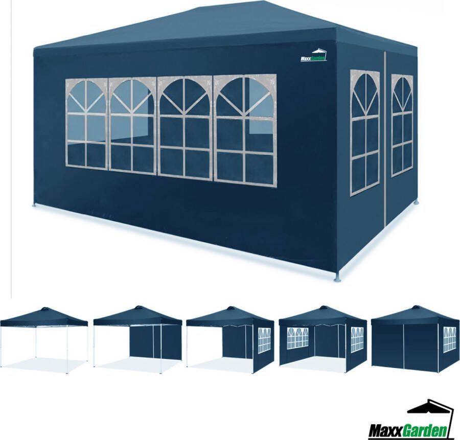 MaxxGarden Partytent Feesttent 3x4m Paviljoen 300 x 400 x 250 cm 32mm buisdikte Incl. zijwanden Blauw