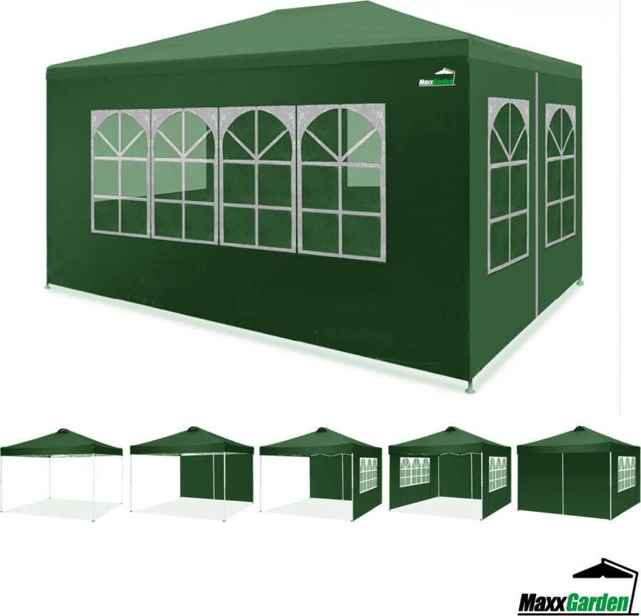 MaxxGarden Partytent Feesttent 3x4m Paviljoen 300 x 400 x 250 cm 32mm buisdikte Incl. zijwanden Groen