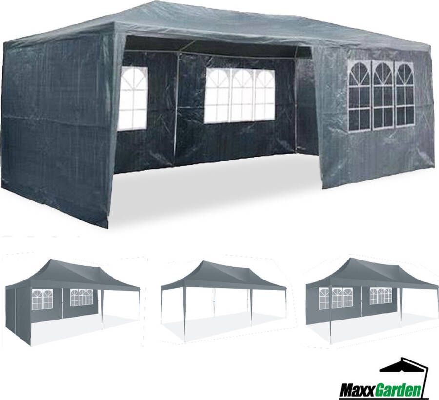 MaxxGarden Partytent Feesttent 3x6m Paviljoen 300 x 600 x 250 cm 32mm buisdikte Incl. zijwanden Antraciet