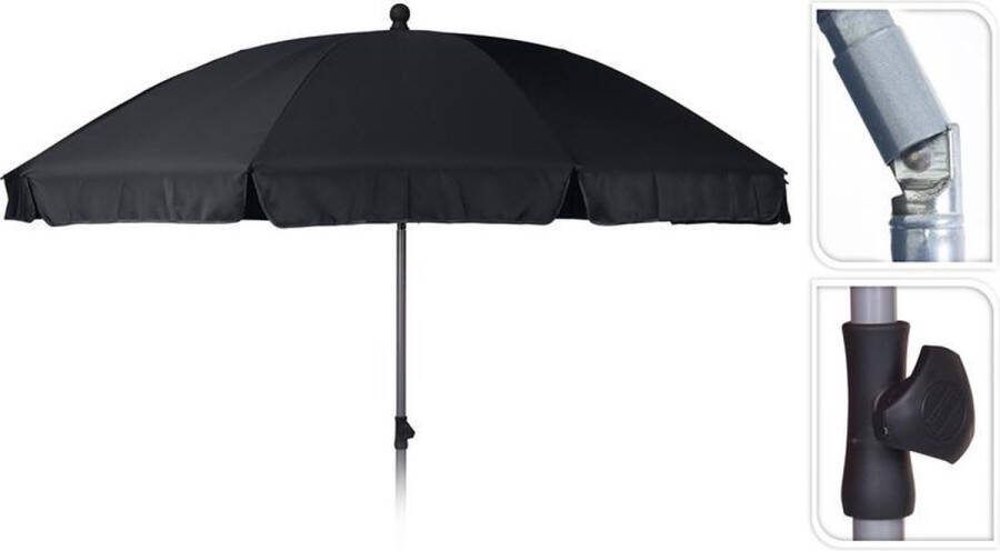 MaxxGarden Tom Strandparasol 250 Cm Polyester aluminium Zwart zilver