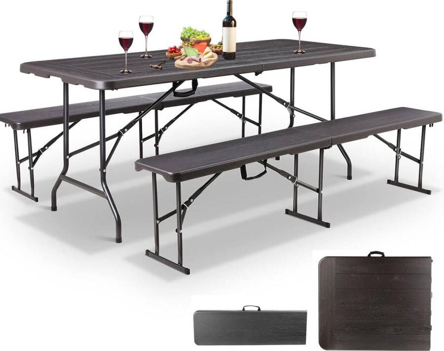 MaxxGarden Vouwtafel inklapbare picknickset inklapbare tafel- Plooitafel 2 zitbanken zwart
