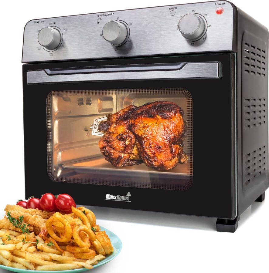 MaxxHome Heteluchtoven Hete lucht Friteuse Bakoven met Hete lucht Grillfunctie 28L 1600W Zwart