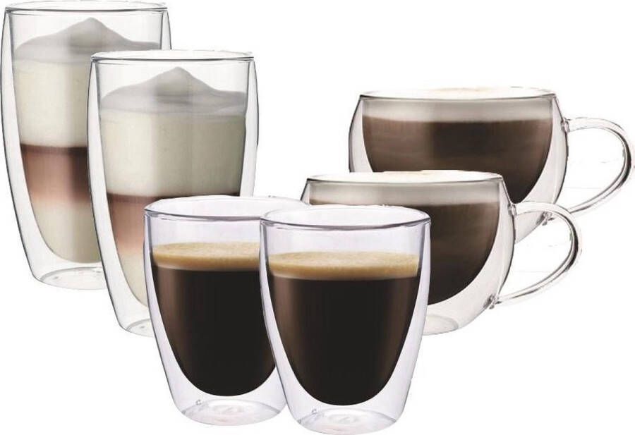 Maxxo Glazenset koffie Latte Macchiato & Cappuccino Dubbelwandig Set van 6