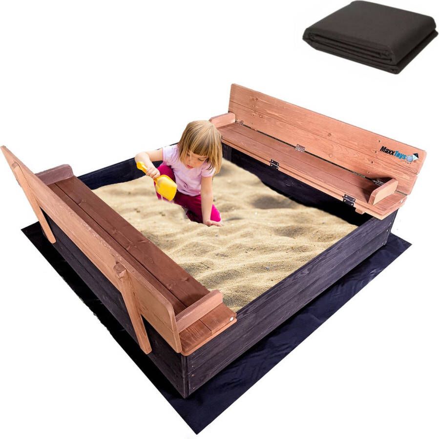 MaxxToys Afsluitbare Zandbak met 2 Banken incl. Gronddoek Geïmpregneerd Hout 100x95cm