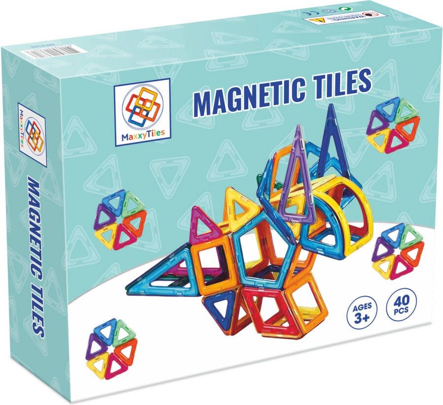 MaxxyTiles Magnetisch speelgoed 40 Stuks- Montessori Speelgoed Meisjes Speelgoed en Jongens Speelgoed- Speelgoed 3 jaar Speelgoed 4 jaar- Magnetische Bouwstenen- Peuter Speelgoed