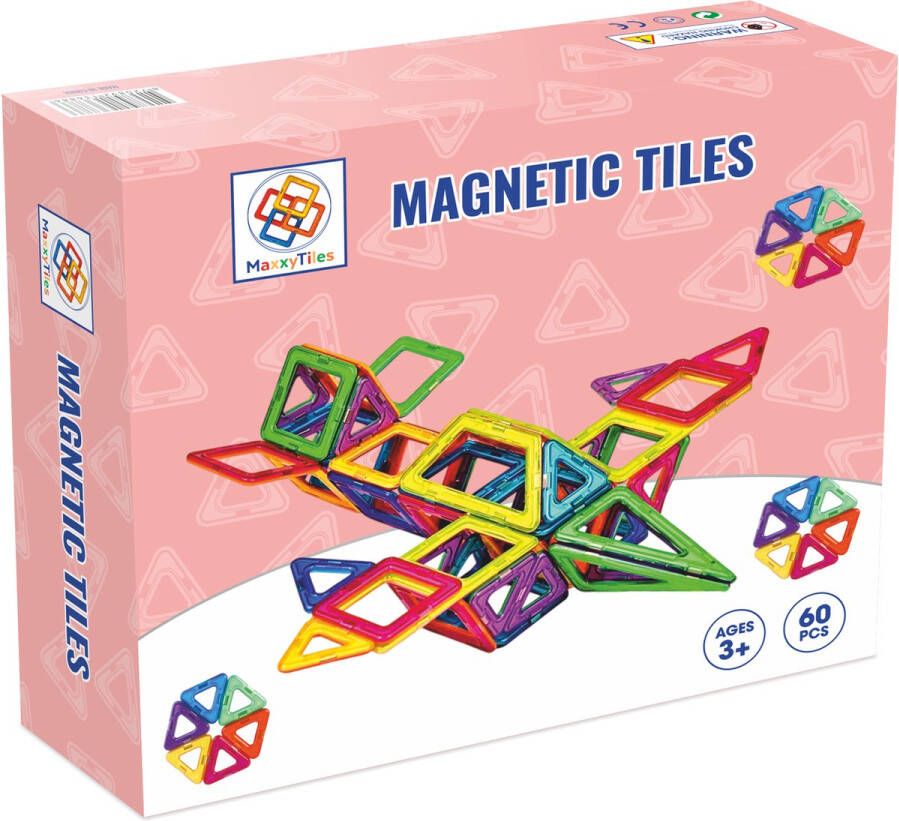 MaxxyTiles Magnetisch speelgoed 60 Stuks- Montessori Speelgoed Meisjes Speelgoed en Jongens Speelgoed- Speelgoed 3 jaar Speelgoed 4 jaar- Magnetische Bouwstenen- Peuter Speelgoed