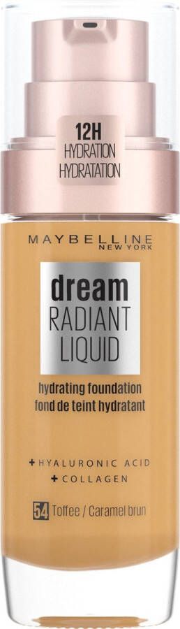 Maybelline New York Dream Radiant Liquid 54 Toffee Foundation Geschikt voor de Droge Huid met Hyaluronzuur 30 ml