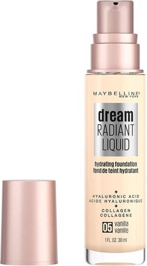 Maybelline Dream Radiant Liquid Foundation 05 Vanilla Geschikt voor de Droge Huid met Hyaluronzuur en Collageen Lichte huidskleur 30 ml