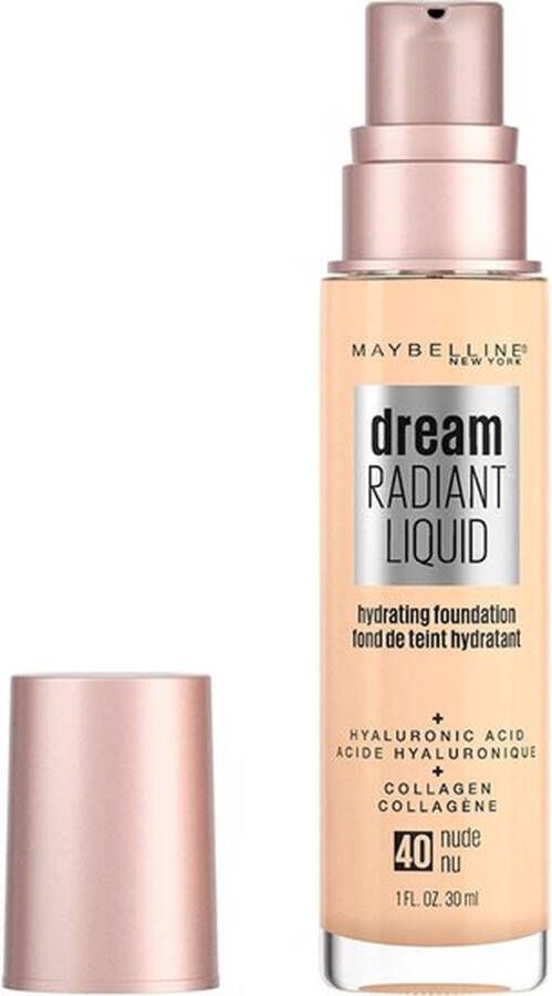 Maybelline Dream Radiant Liquid Foundation 40 Nude Geschikt voor de Droge Huid met Hyaluronzuur en Collageen Getinte huidskleur 30 ml