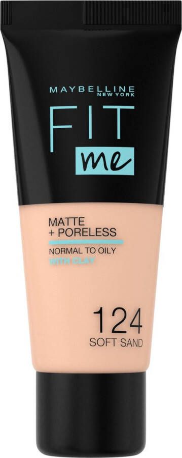 Maybelline New York Fit Me Matte + Poreless Foundation 124 Soft Sand Medium Dekkende Foundation met Matte Finish voor de Normale tot Vette Huid 30 ml