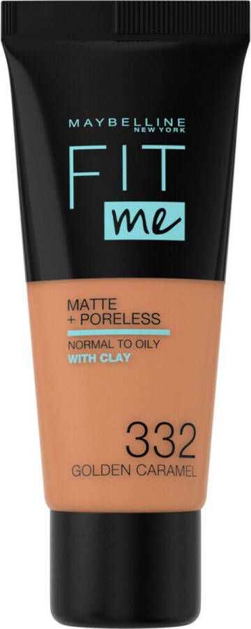 Maybelline New York Fit Me Matte + Poreless Foundation 332 Golden Caramel Medium Dekkende Foundation met Matte Finish voor de Normale tot Vette Huid 30 ml