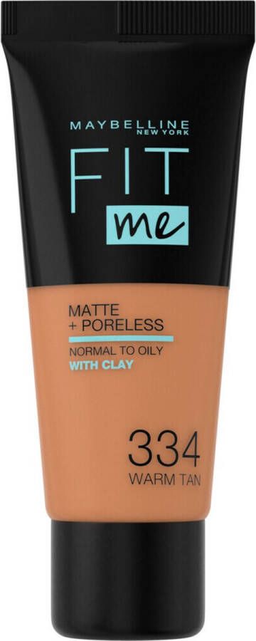 Maybelline New York Fit Me Matte + Poreless Foundation 334 Warm Tan Medium Dekkende Foundation met Matte Finish voor de Normale tot Vette Huid 30 ml