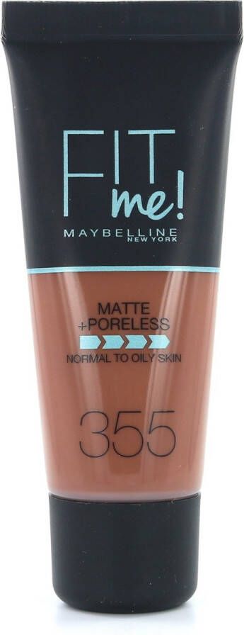 Maybelline New York Fit Me Matte + Poreless Foundation 355 Pecan Medium Dekkende Foundation met Matte Finish voor de Normale tot Vette Huid 30 ml