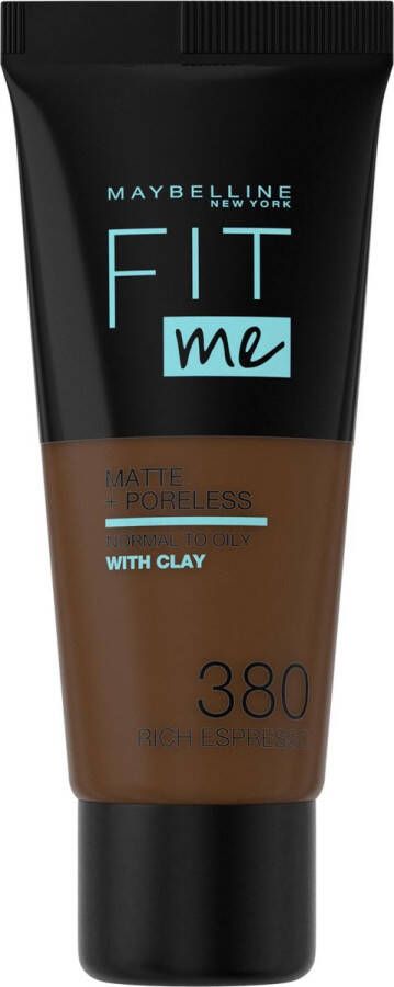 Maybelline New York Fit Me Matte + Poreless Foundation 380 Rich Espresso Medium Dekkende Foundation met Matte Finish voor de Normale tot Vette Huid 30 ml