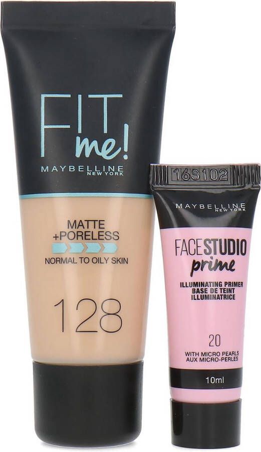 Maybelline Fit Me Matte + Poreless Foundation + Facestudio Prime 128 Warm Nude (voor normale tot vette huid)
