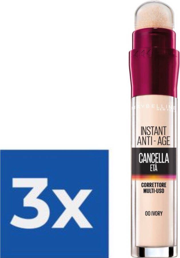 Maybelline Instant Anti-Age Eraser concealer make-up 00 Ivory 3 STUKS