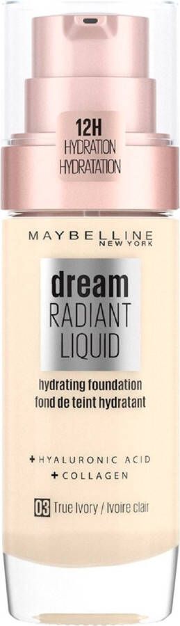 Maybelline New York Dream Radiant Liquid 03 True Ivory Foundation Geschikt voor de Droge Huid met Hyaluronzuur 30 ml