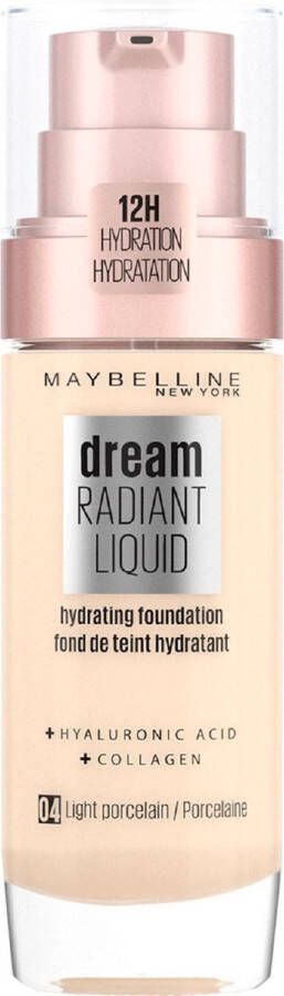 Maybelline New York Dream Radiant Liquid 04 Light Porcelain Foundation Geschikt voor de Droge Huid met Hyaluronzuur 30 ml