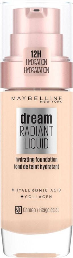Maybelline New York Dream Radiant Liquid 20 Cameo Foundation Geschikt voor de Droge Huid met Hyaluronzuur 30 ml