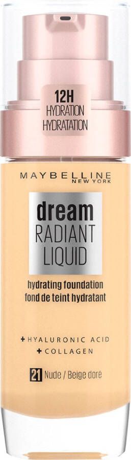 Maybelline New York Dream Radiant Liquid 21 Nude Beige Foundation Geschikt voor de Droge Huid met Hyaluronzuur 30 ml