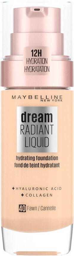 Maybelline New York Dream Radiant Liquid 40 Fawn Foundation Geschikt voor de Droge Huid met Hyaluronzuur 30 ml