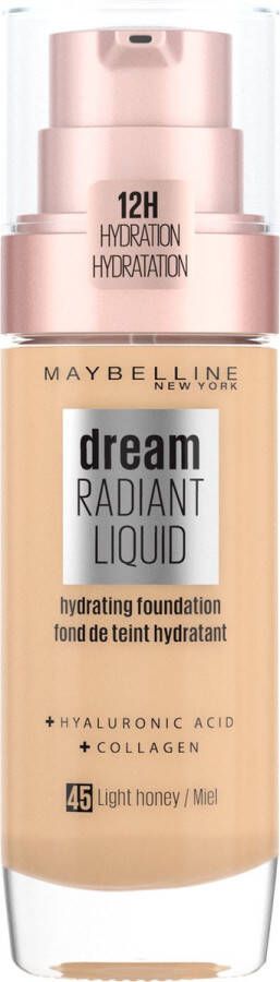 Maybelline New York Dream Radiant Liquid 45 Light Honey Foundation Geschikt voor de Droge Huid met Hyaluronzuur 30 ml