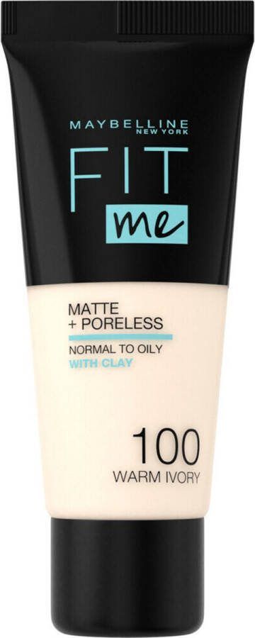 Maybelline New York Fit Me Matte + Poreless Foundation 100 Warm Ivory Medium Dekkende Foundation met Matte Finish voor de Normale tot Vette Huid 30 ml