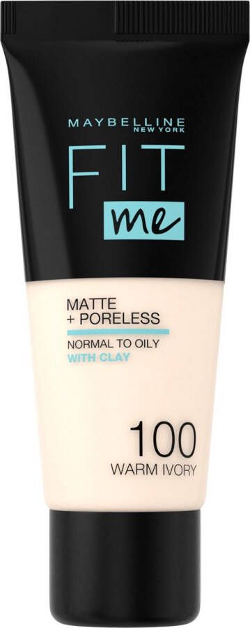 Maybelline New York Fit Me Matte + Poreless Foundation 100 Warm Ivory Medium Dekkende Foundation met Matte Finish voor de Normale tot Vette Huid 30 ml