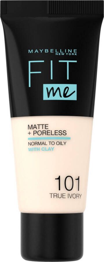 Maybelline New York Fit Me Matte + Poreless Foundation 101 True Ivory Medium Dekkende Foundation met Matte Finish voor de Normale tot Vette Huid 30 ml