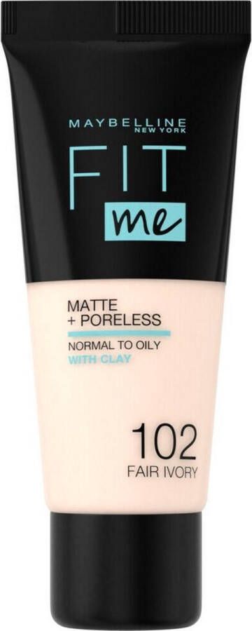 Maybelline New York Fit Me Matte + Poreless Foundation 102 Fair Ivory Medium Dekkende Foundation met Matte Finish voor de Normale tot Vette Huid 30 ml