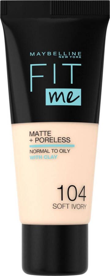 Maybelline New York Fit Me Matte + Poreless Foundation 104 Soft Ivory Medium Dekkende Foundation met Matte Finish voor de Normale tot Vette Huid 30 ml