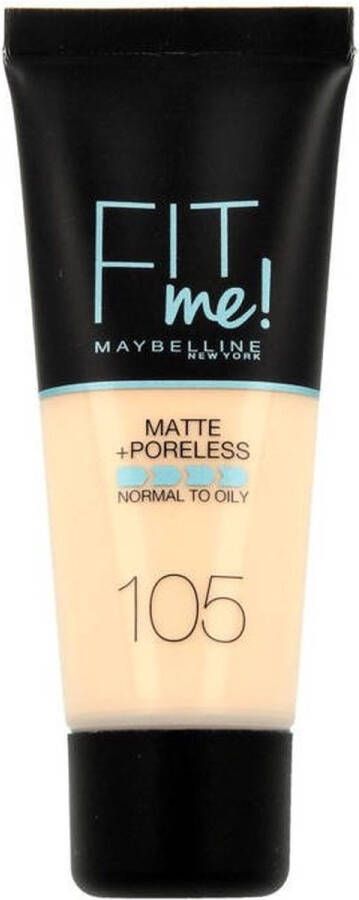 Maybelline New York Fit Me Matte + Poreless Foundation 105 Natural Ivory Medium Dekkende Foundation met Matte Finish voor de Normale tot Vette Huid 30 ml