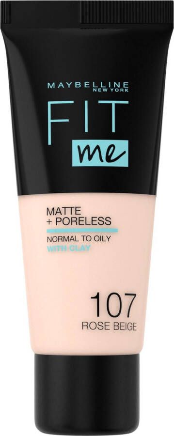 Maybelline New York Fit Me Matte + Poreless Foundation 107 Rose Beige Medium Dekkende Foundation met Matte Finish voor de Normale tot Vette Huid 30 ml