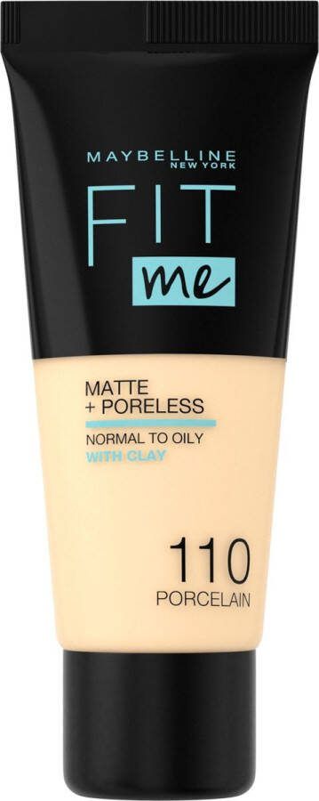 Maybelline New York Fit Me Matte + Poreless Foundation 110 Porcelain Medium Dekkende Foundation met Matte Finish voor de Normale tot Vette Huid 30 ml
