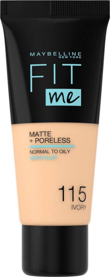 Maybelline New York Fit Me Matte + Poreless Foundation 115 Ivory Medium Dekkende Foundation met Matte Finish voor de Normale tot Vette Huid 30 ml