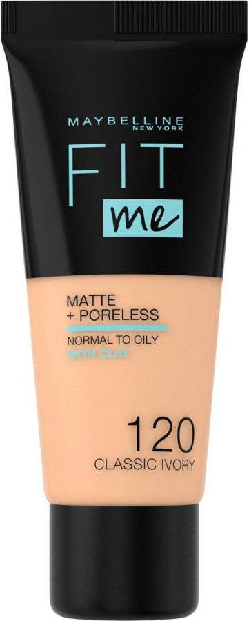 Maybelline New York Fit Me Matte + Poreless Foundation 120 Classic Ivory Medium Dekkende Foundation met Matte Finish voor de Normale tot Vette Huid 30 ml